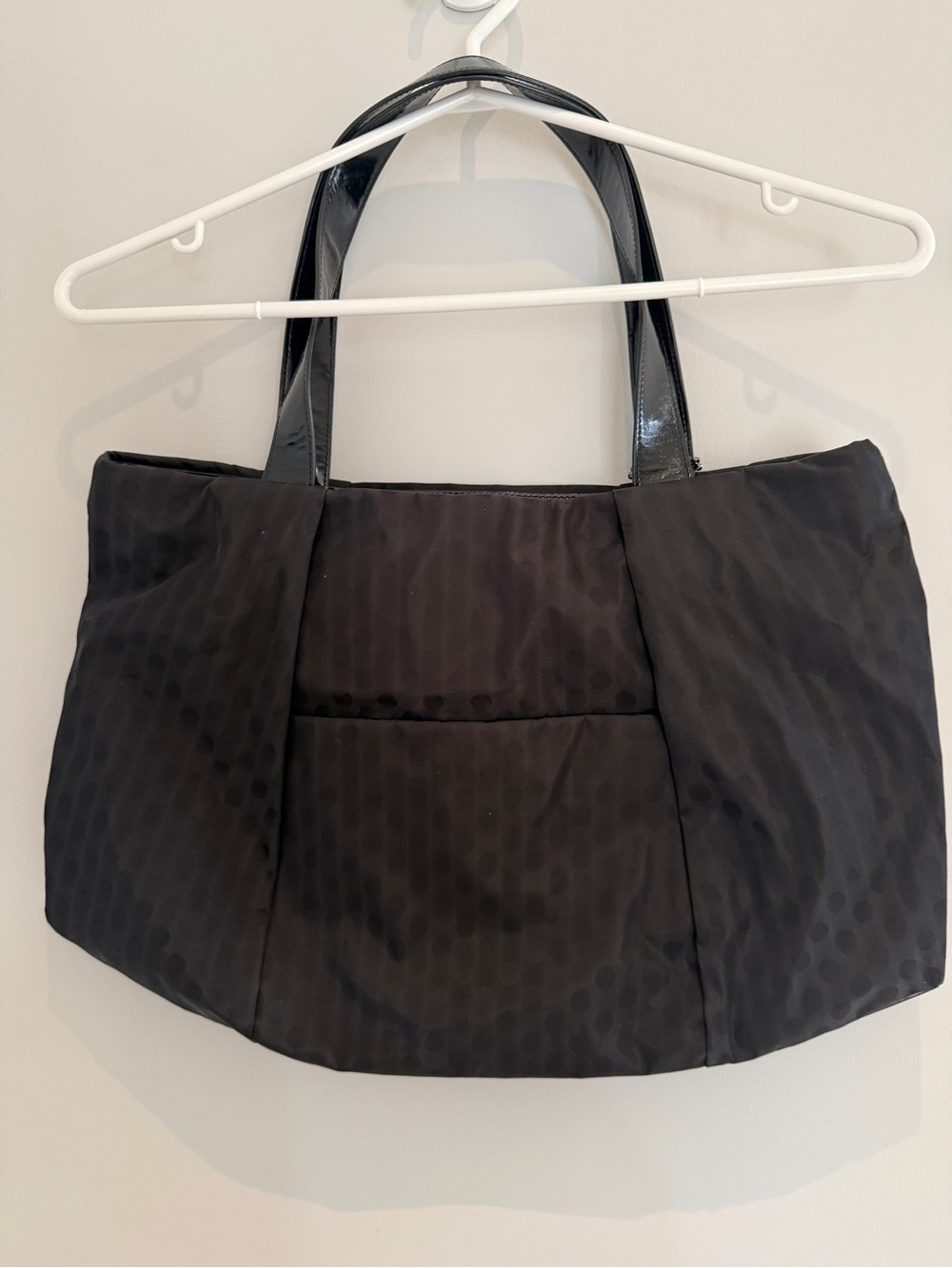 Agnes B. Voyage Black Nylon Polka Dot Tote Bag Charm Patent Trim